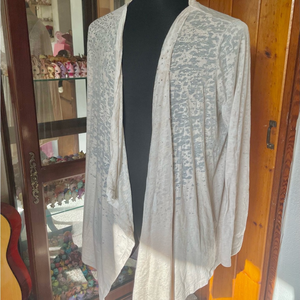 Calvin Klein Tan Cream Beige Long Sleeve Cardigan Cover Up Rhinestones Size XL